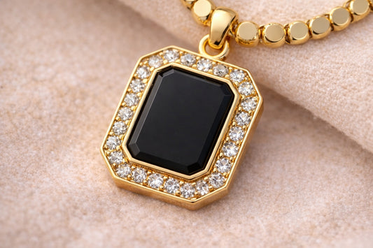 Midnight Noir Rectangle Pendant Necklace – 18K Gold Plated