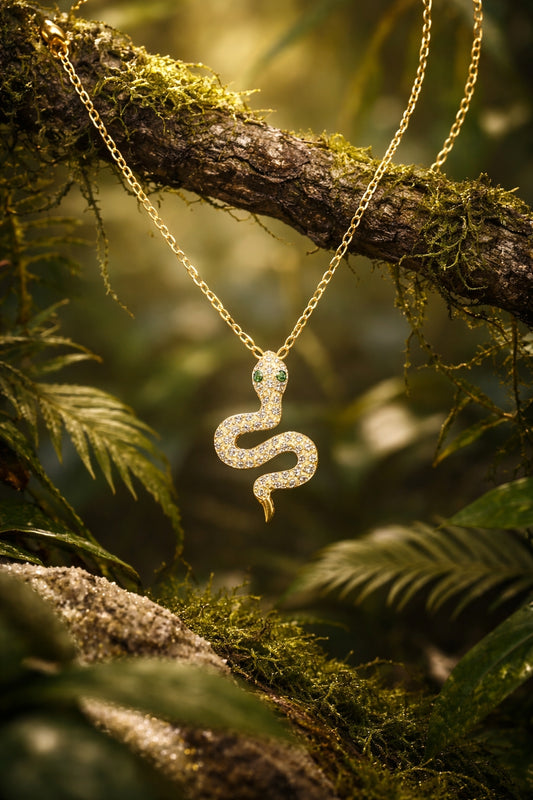 Serpent CZ Snake Pendant Necklace – 18K Gold Plated