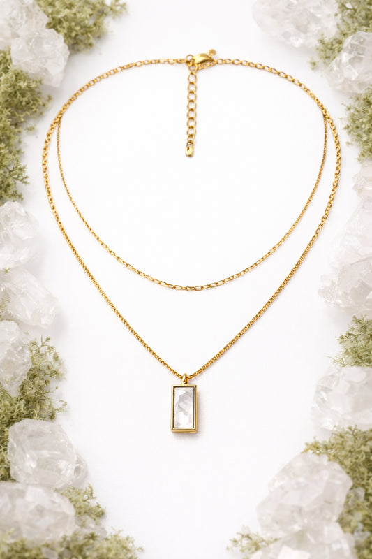 Aurora Rectangle Layered Pendant – 18K Gold Plated