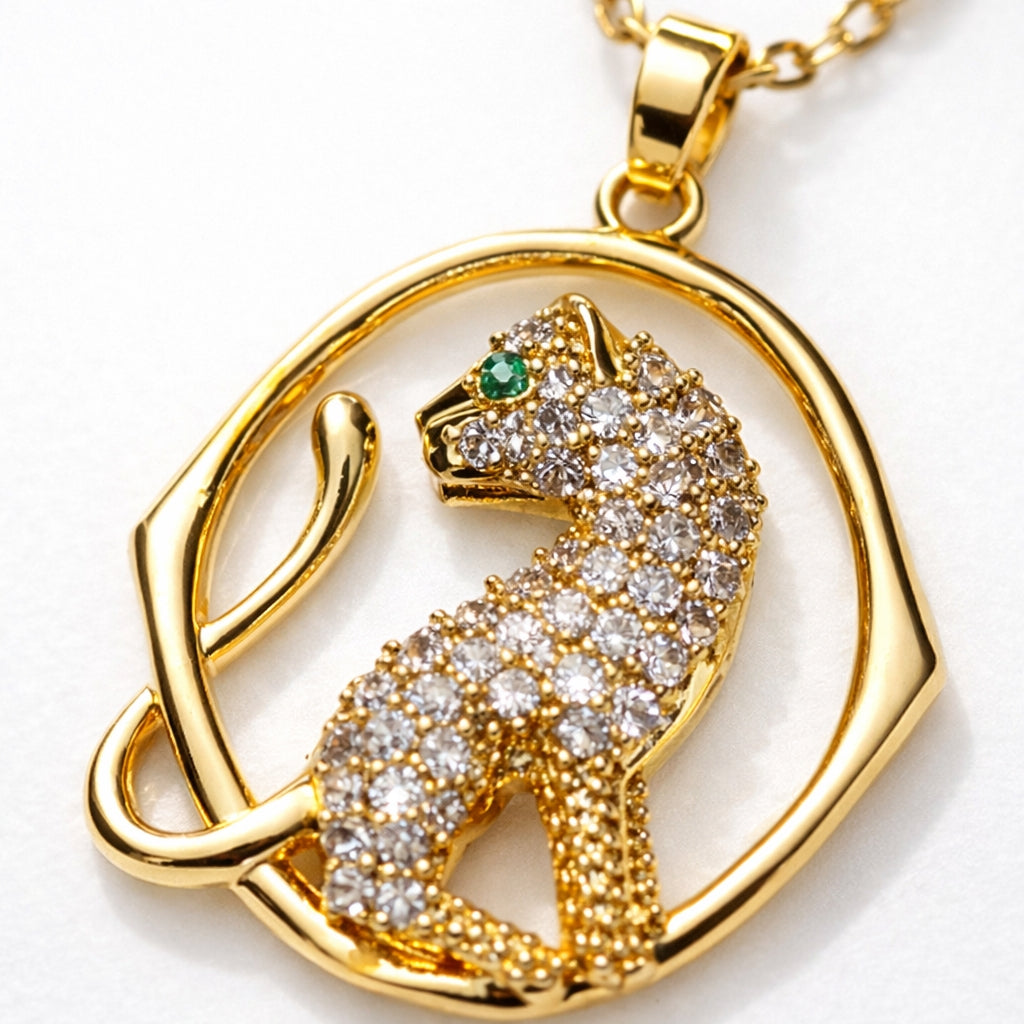 Panther CZ Charm Necklace – 18K Gold Plated