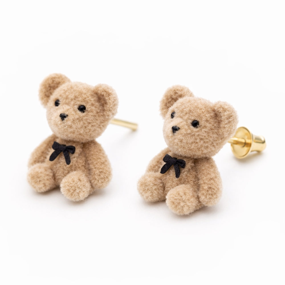 Teddy Bear Stud Earrings – 18K Gold Plated