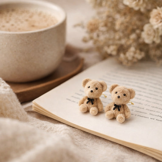 Teddy Bear Stud Earrings – 18K Gold Plated