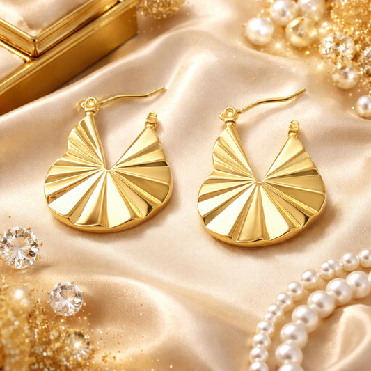 Textured Fan Drop Earrings – 18K Gold Plated