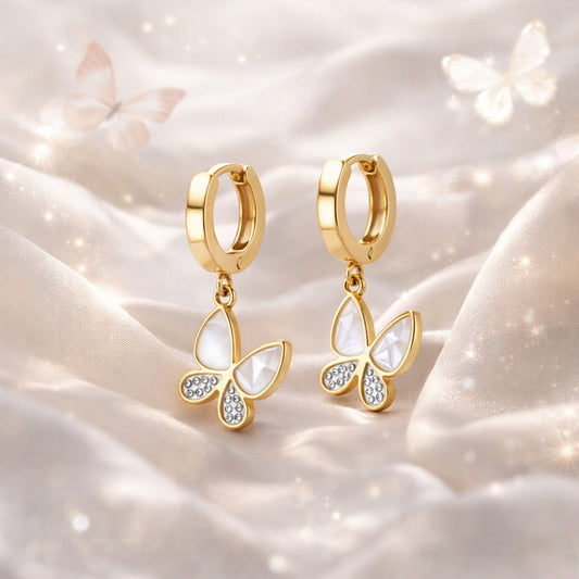Butterfly Drop Hoop Earrings – 18K Gold Plated