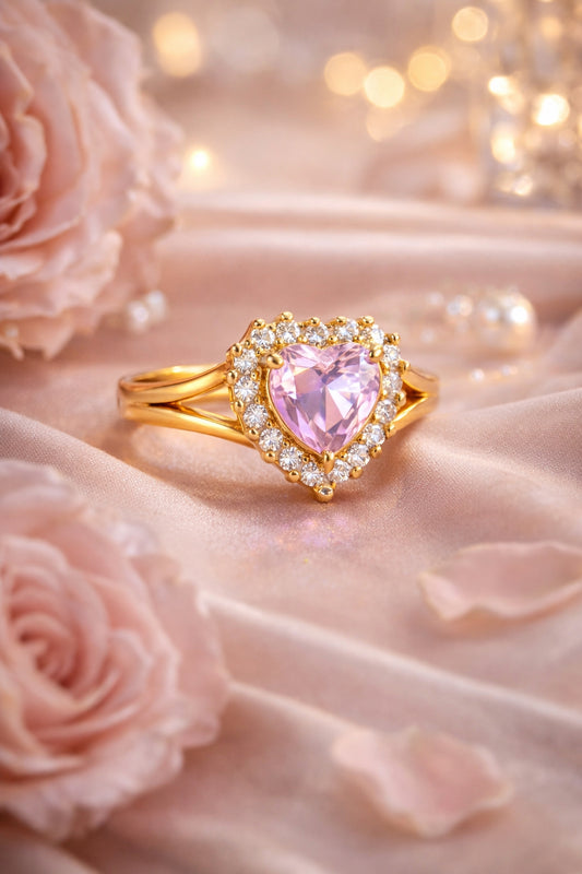 Pink Heart Stone Ring – 18K Gold Plated