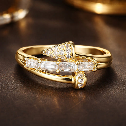 Cross Bar Crystal Ring – 18K Gold Plated