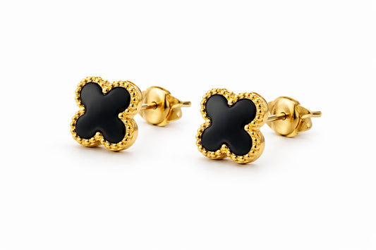 Black Clover Stud Earrings – 18K Gold Plated