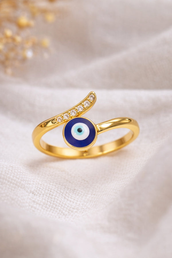 Evil Eye Curve Ring – 18K Gold Plated