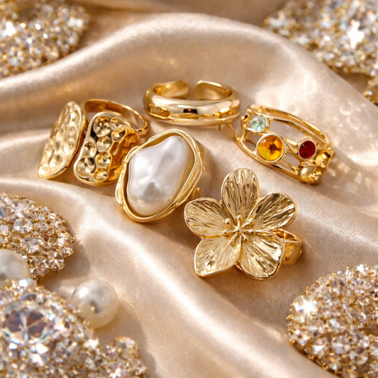 Gold Statement Ring Set (Pack of 6) – 18K Gold Plated