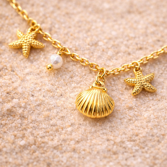 Gold Starfish Shell Pendant Necklace – 18K Gold Plated