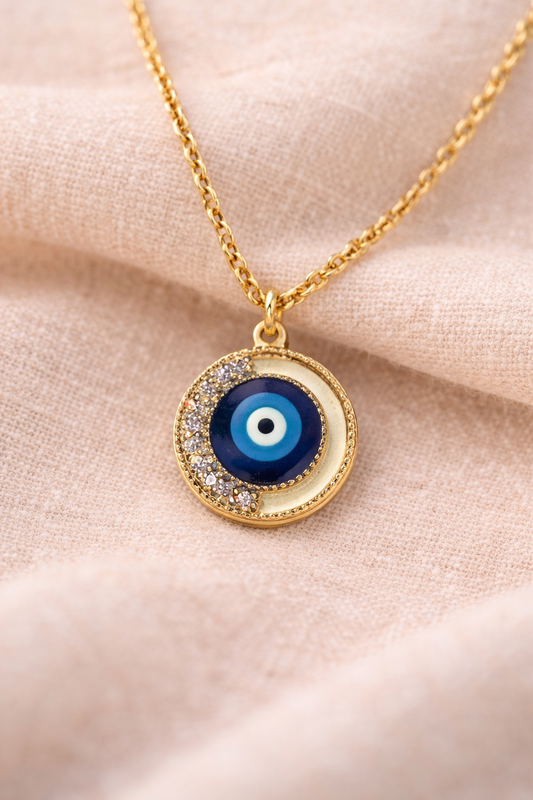 Evil Eye Charm Pendant Necklace – 18K Gold Plated
